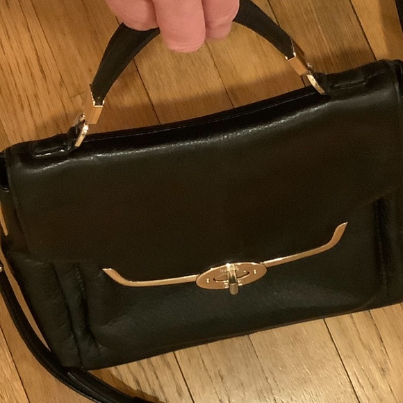 COACH Top Handle Satchel Crossbody Black Leather with Royal Blue Interior - Picture 12 of 13